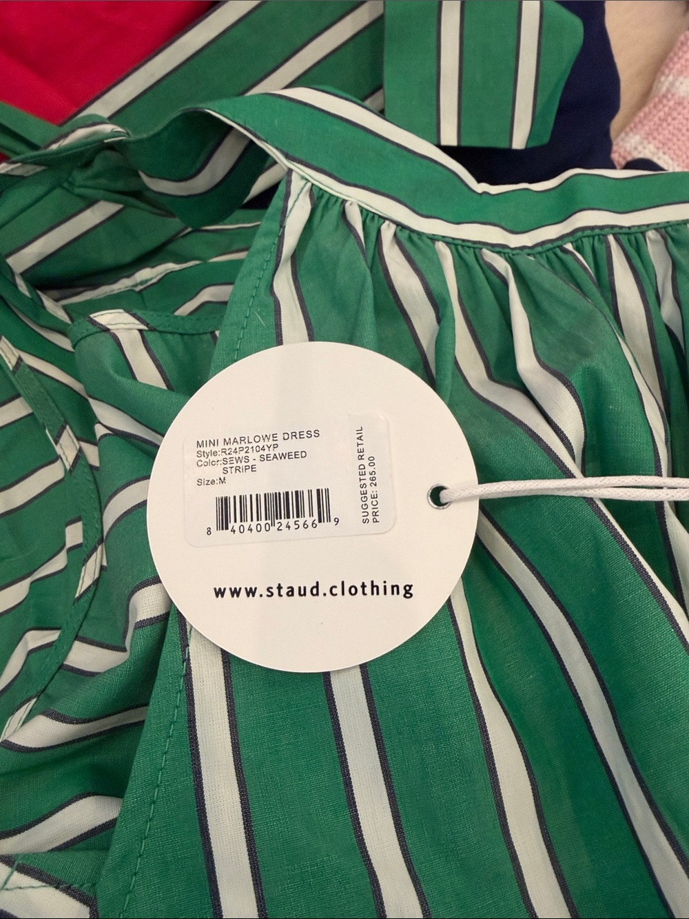 STAUD Green and White Striped Mini Dress - Picture 7 of 7